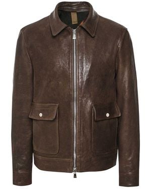 J. Blades Lined Leather Zip Jacket - Brown