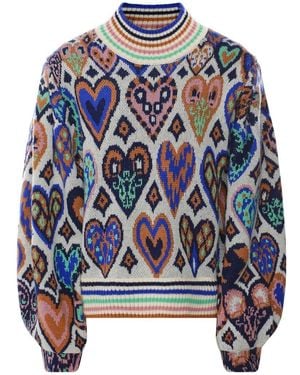 FARM Rio Hearts Ikat Knit Jumper - Blue