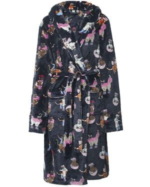 Chelsea Peers Fleece Disco Cats Print Dressing Gown - Blue