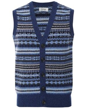 Jules B Lambswool Fair Isle Waistcoat - Blue