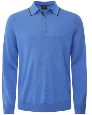 Paul Smith Merino Long Sleeve Polo Shirt - Blue