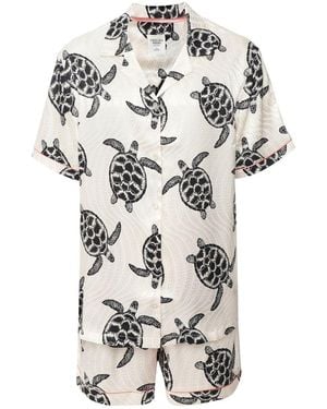 Chelsea Peers Satin Jacquard Turtle Short Pyjamas - White