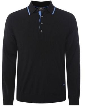 Paul Smith Merino Long Sleeve Polo Shirt - Blue