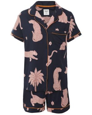 Chelsea Peers Midnight Leopard Short Pyjamas - Blue