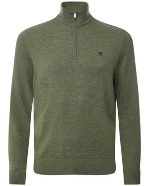 Hackett Cotton Silk Quarter Zip Jumper - Green