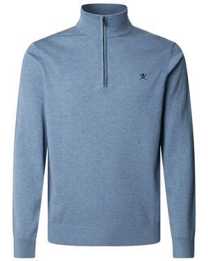 Hackett Cotton Silk Quarter Zip Jumper - Blue
