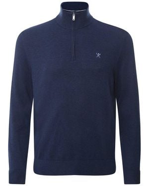 Hackett Cotton Silk Quarter Zip Jumper - Blue