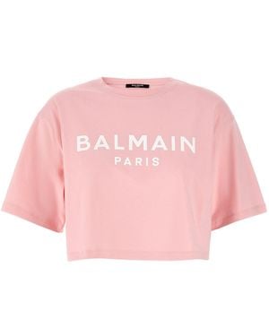 Balmain Logo Crop T-shirt - Pink
