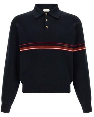 Versace Polo Righe A Intarsio - Blu