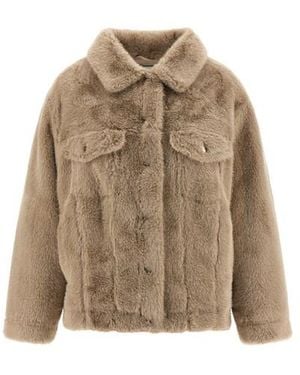 Nude Eco Fur Jacket Jeans - Natural
