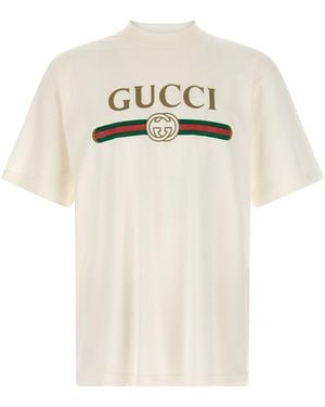 Gucci ' Web' Print T-shirt With 'incrocio Gg' - White