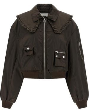 Ganni 'duchesse Nylon' Bomber Jacket - Black