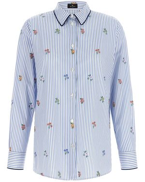 Etro Hemd Mit Blumenstickerei - Blau