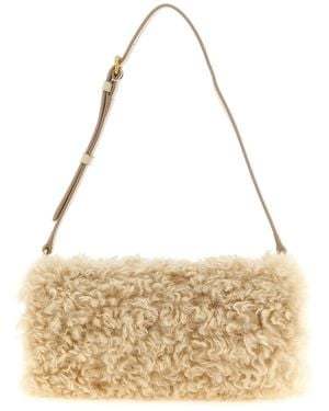 Stella McCartney Stella Logo Faux Shearling Shoulder Bag - Metallic