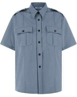 Prada Shirt With Stitched Triangle Logo - Blue