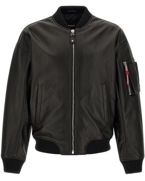 DSquared² Leather Bomber With Sleeve Pocket - Black