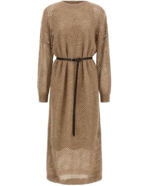 Brunello Cucinelli 'dazzling Net' Dress - Natural