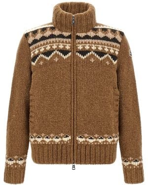 Moncler Geometric Bouclé Cardigan - Brown