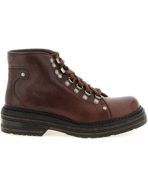 Miu Miu 'hiking' Leather Ankle Boots - Brown