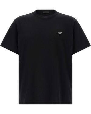 Prada T-Shirt Mit Dreieck-Logo - Schwarz