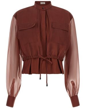 Brunello Cucinelli Bluse Mit Seidenärmeln - Braun