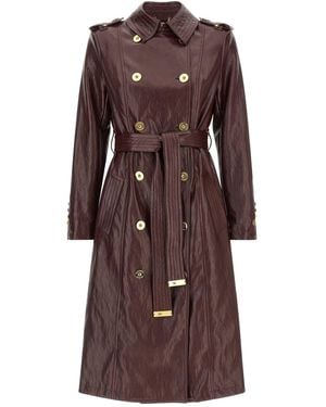 Elisabetta Franchi Craquelé Trench Coat - Brown