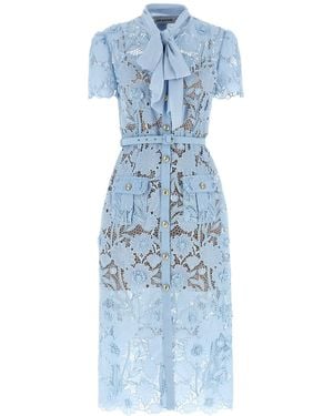 Self-Portrait Lace Tie Neck Midi' Dress - Blue