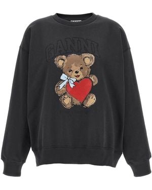 Ganni Felpa Con Logo Borchiato - Nero
