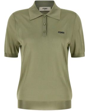 Fendi Shiny Viscose Polo Shirt - Green