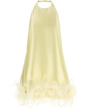 Self-Portrait Self-Portrait Mini Dress Feather Trim - Yellow