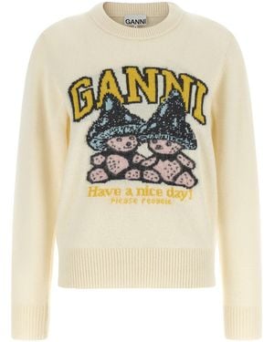 Ganni Pullover Mit Intarsienmuster - Weiß