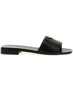 Prada Sandalo Pelle Logo - Nero