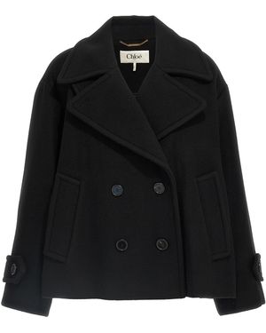 Chloé Double Breasted Wool Coat - Black