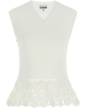 Ganni 'cotton Crochet' Vest - White