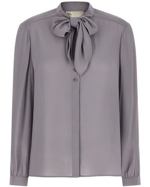 Tory Burch 'georgette Bow' Blouse - Grey