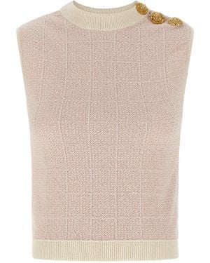 Balmain 'testa Di Leone' Tweed Vest - Natural