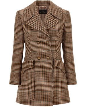 Etro Prince Of Wales Coat - Brown