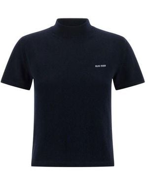 Miu Miu Maglia Intarsio Logo - Blu