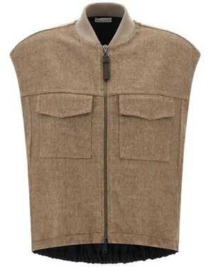 Brunello Cucinelli Gilet 'Shiny Zipper Pull' - Marrone