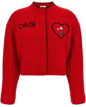 Chloé Bestickter Strickcardigan - Rot