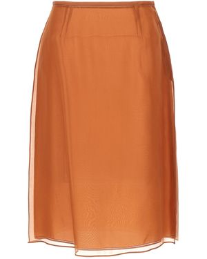 Prada Organza Silk Button-Side Skirt - Orange