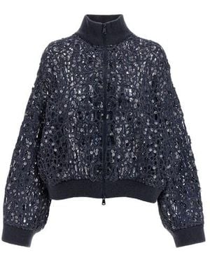 Brunello Cucinelli Cardigan 'Dazzling Croc Embroidery' - Blu