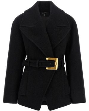 Balmain 'anthem' Belted Caban - Black