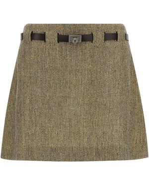 Ferragamo 'gancini' Belt Skirt - Green
