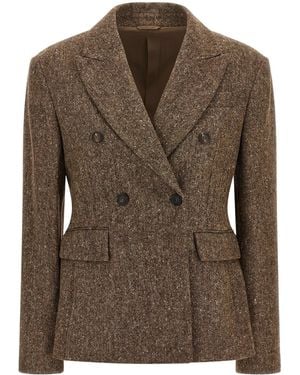 Brunello Cucinelli Blazer Doppiopetto Lana Donegal - Marrone