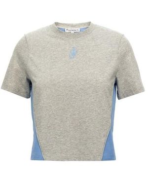 JW Anderson T-shirt 'Anchor embroidery pannelled cropped' - Grigio
