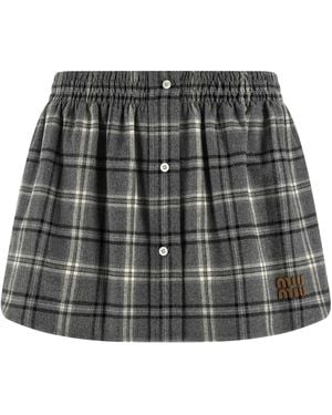 Miu Miu Check Flannel Skirt - Black