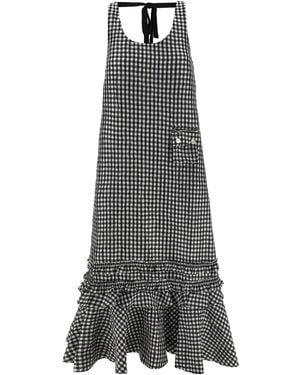 Ganni 'Crinkled Check Long' Dress - Grey
