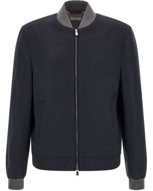 Brunello Cucinelli Light Flannel Bomber Jacket - Blue