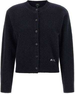 A.P.C. Cardigan "Lila" Aus Wolle Mit Logo-Intarsien - Blau